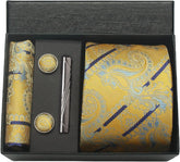 Conjunto Gravata Paisley Amarelo Mostarda